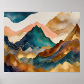 Abstract Landschapsschilderij Gouden Perzik Blauw Poster (Voorkant)