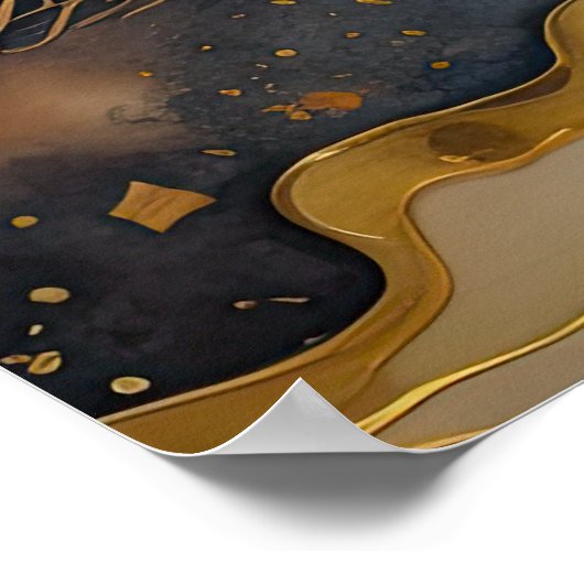 Abstract Landschapsschilderij Gouden Roest Blauwe  Poster (Hoek)