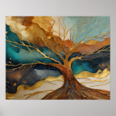 Abstract Landschapsschilderij Gouden Roest Blauwe  Poster (Voorkant)