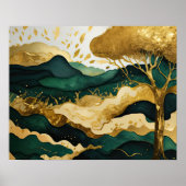 Abstract Landschapsschilderij Goudgroen Poster (Voorkant)