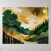 Abstract Landschapsschilderij Goudgroen Poster (Voorkant)