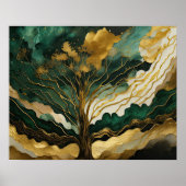 Abstract Landschapsschilderij Goudgroen Poster (Voorkant)