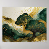 Abstract Landschapsschilderij Goudgroen Poster (Voorkant)