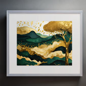 Abstract Landschapsschilderij Goudgroen Poster
