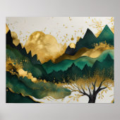 Abstract Landschapsschilderij Goudgroen Poster (Voorkant)