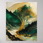 Abstract Landschapsschilderij Goudgroen Poster (Voorkant)
