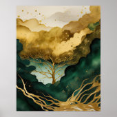 Abstract Landschapsschilderij Goudgroen Poster (Voorkant)