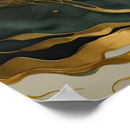 Abstract Landschapsschilderij Goudgroen Poster (Hoek)