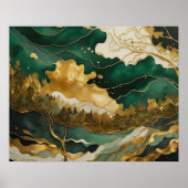 Abstract Landschapsschilderij Goudgroen Poster (Voorkant)