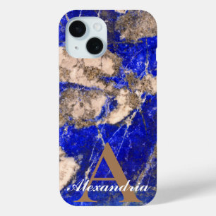 Abstract Lapis Lazuli Blauw Graniet monogram iPhone 15 Case