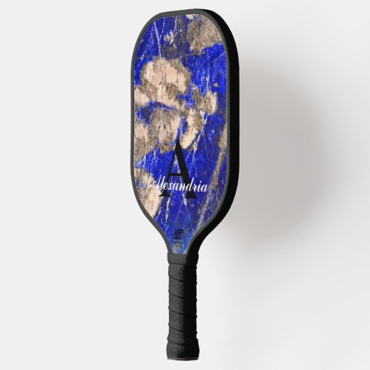 Abstract Lapis Lazuli Blauw Graniet monogram Pickleball Paddle (Links)