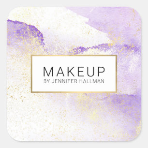 Abstract Lavendel Aquarel Nep Goudstof Vierkante Sticker