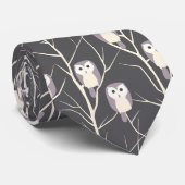Abstract lavendel en ivoren uil houtskoolpatroon stropdas (Opgerold)