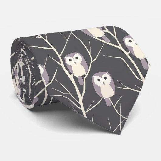 Abstract lavendel en ivoren uil houtskoolpatroon stropdas (Opgerold)