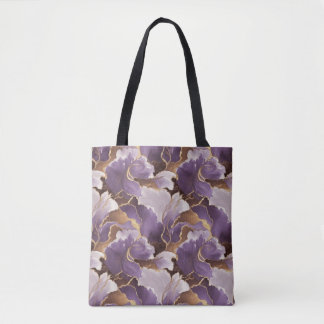 abstract lavender and gold tote bag