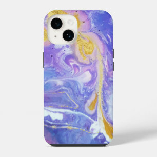 Abstract lavender en Gold Fluid iPhone 14 Hoesje
