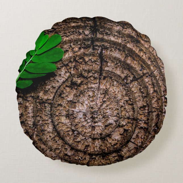 Abstract leaf tree stump green rond kussen (Voorkant)
