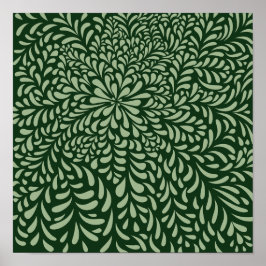 Abstract Leaves and Flowers Dark Green) Print