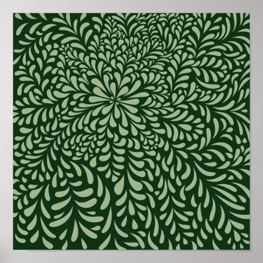 Abstract Leaves and Flowers Dark Green) Print (Voorkant)