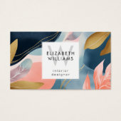 Abstract Leaves Botanicals Monogram Business Cards Visitekaartje (Voorkant)