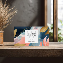 Abstract Leaves Botanicals Monogram Business Cards Visitekaartje