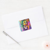 Abstract Leeuw Gezicht Mystieke Fantasy Kunst Vierkante Sticker (Envelop)
