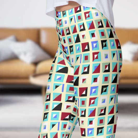 Abstract Lemon White Chiffon Mozaïek Patroon Leggings