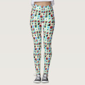 Abstract Lemon White Chiffon Mozaïek Patroon Leggings (Voorkant)