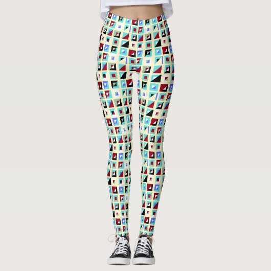 Abstract Lemon White Chiffon Mozaïek Patroon Leggings (Voorkant)