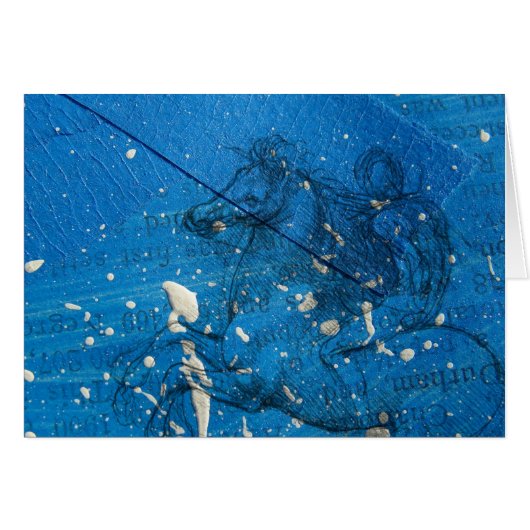 Abstract Leonardo Da Vinci Horse op blauw (Voorkant Horizontaal)