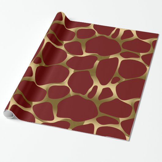 Abstract leopard-patroon met goud en dar-rood cadeaupapier (Uitgerold)