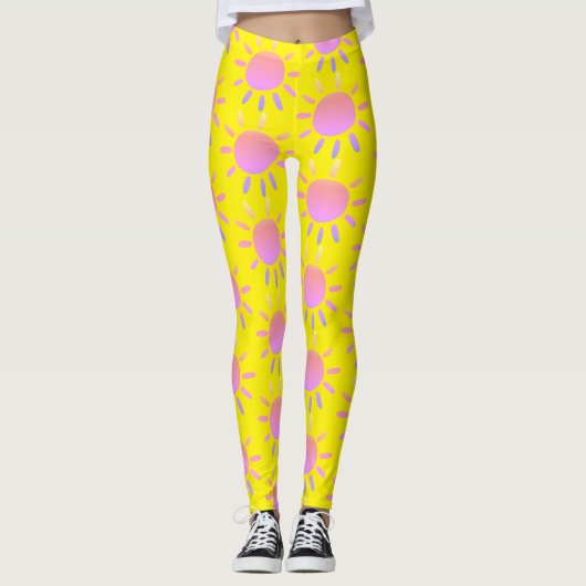 Abstract Leuk Kleurrijk Roze Zonnepatroon op Geel Leggings (Voorkant)