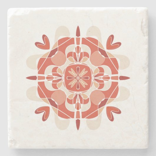 Abstract Leuke Rode Mandala Witte Achtergrond Stenen Onderzetter (Voorkant)