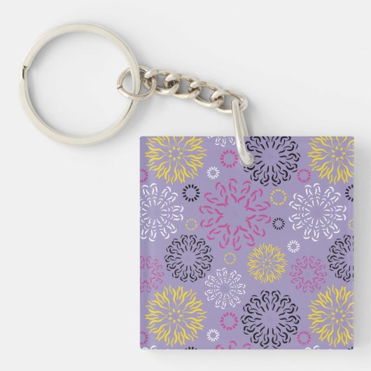 Abstract Levendig Bloemmotief Sleutelhanger (Voorkant)