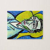 Abstract Levendig Geel en Blauw Kunstportret Man Legpuzzel (Horizontaal)