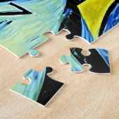 Abstract Levendig Geel en Blauw Kunstportret Man Legpuzzel (Zijkant)