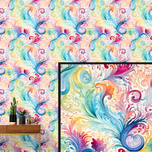 Abstract Licht Aqua Roze Bloemen Paisley Behang