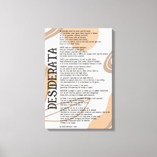 Abstract Licht Donker Taan Desiderata van Max Ehrm Canvas Afdruk (Voorkant)