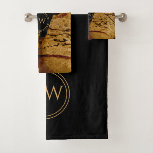 Abstract licht koper en zwart monogram bad handdoek