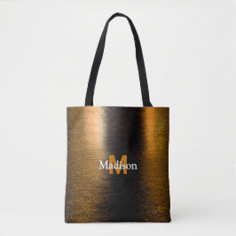 Abstract licht zee glanzend brons Monogram Tote Bag