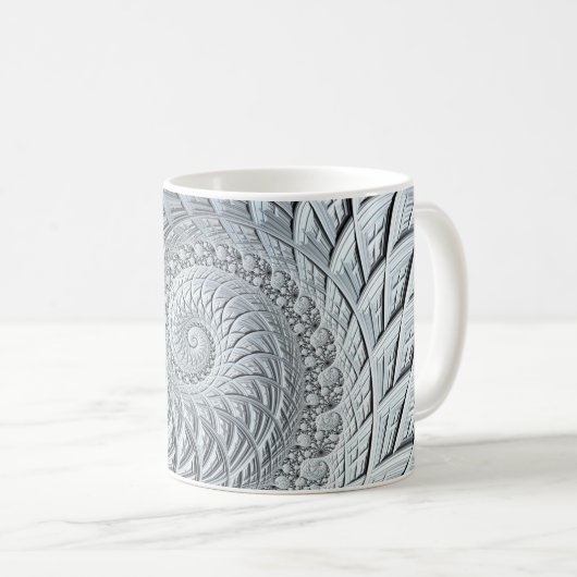 Abstract lichtgrijs fractal koffiemok (Voorkant rechts)