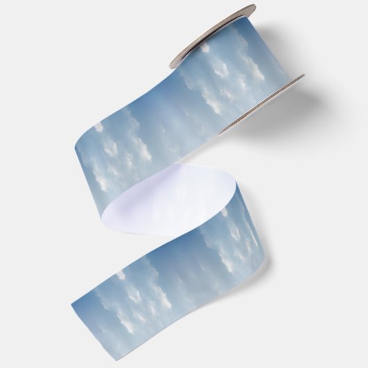 Abstract Light Blue en White Cloud Pattern Satijnen Lint (Achterkant)