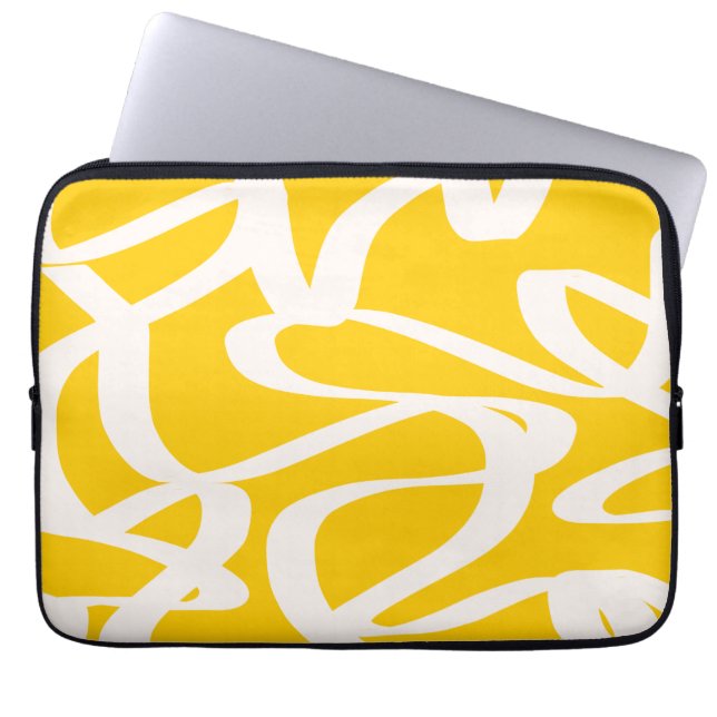 Abstract lijngeel laptop sleeve (Voorkant)