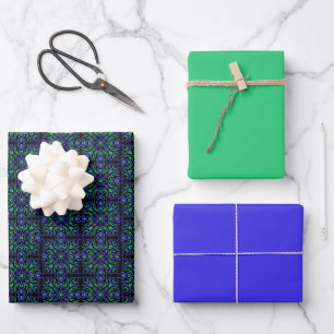 Abstract lijnpatroon in groen, paars en zwart inpakpapier vel