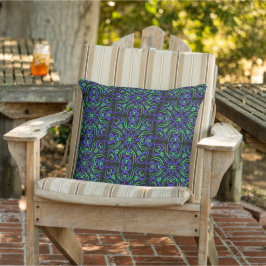 Abstract lijnpatroon in groen, violet en zwart buitenkussen