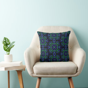 Abstract lijnpatroon in groen, violet en zwart kussen