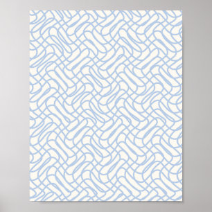 Abstract lijnpatroon lichtblauw en crèmewit poster