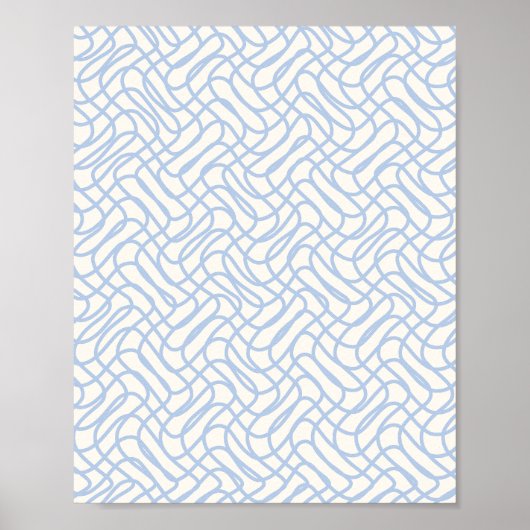 Abstract lijnpatroon lichtblauw en crèmewit poster (Voorkant)