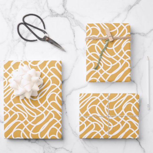 Abstract lijnpatroon Preppy Yellow Inpakpapier Vel (Voorkant)
