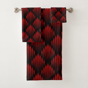Abstract lijnpatroon rood en zwart bad handdoek